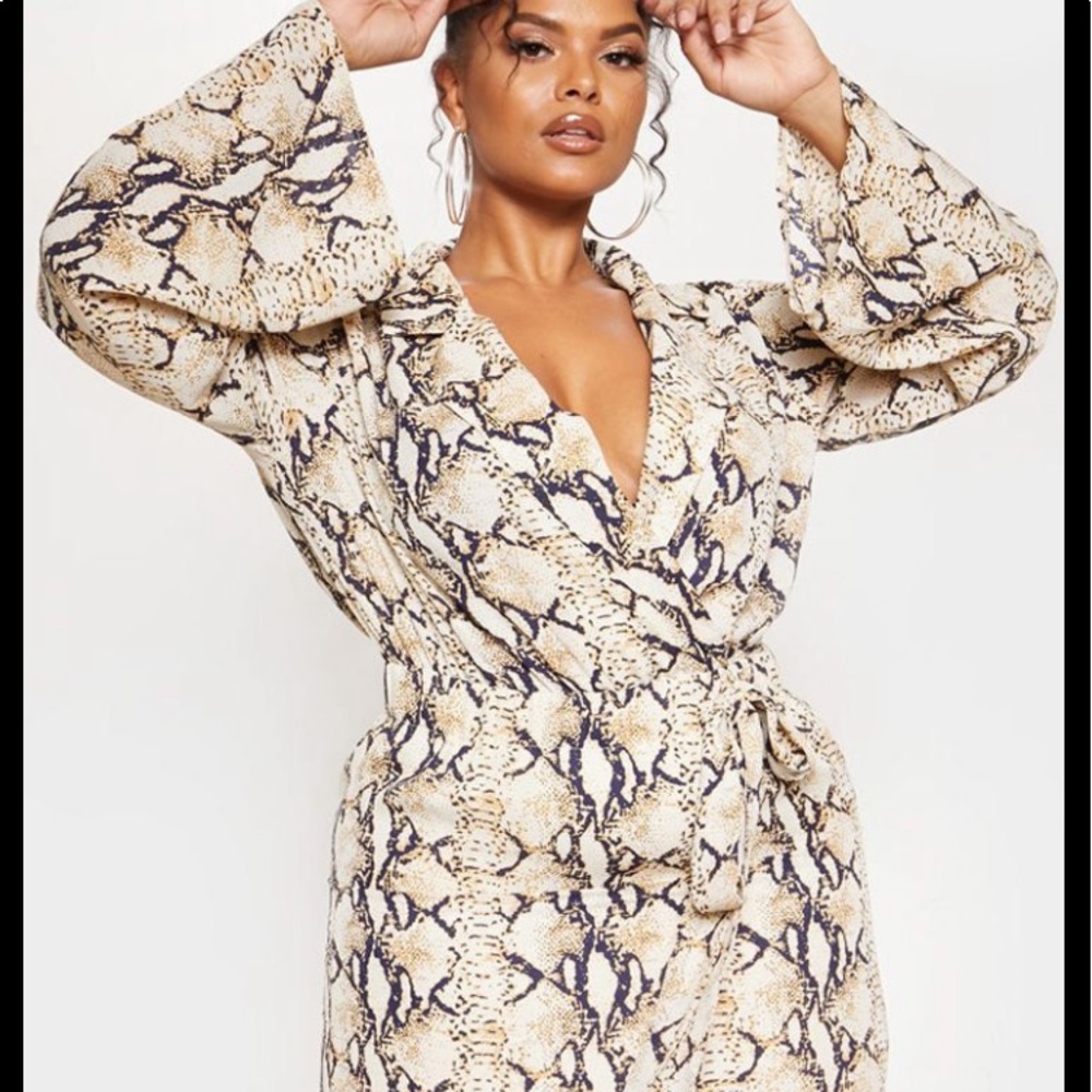 Snake Print Tie Waist Shirt Dress